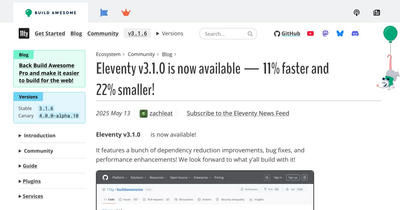 Eleventy v3.1.0 is now available — 11% faster and 22% smaller!